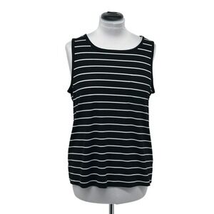 Ann Taylor Factory Tank Top Striped Sleeveless Casual Pocket‎ Black White L